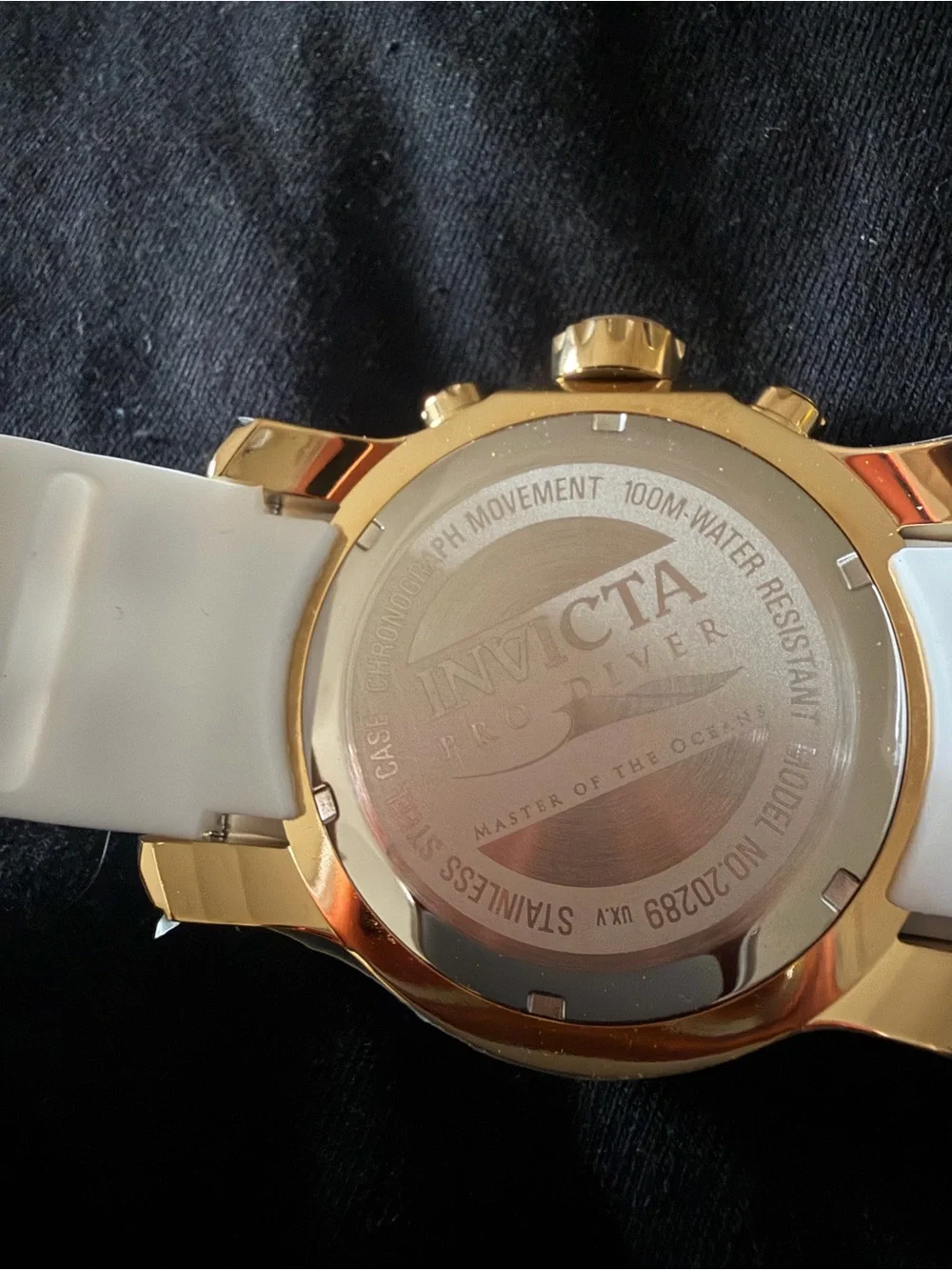 Invicta Men's Gold-Tone Black Dial Chronograph Watch with White Strap